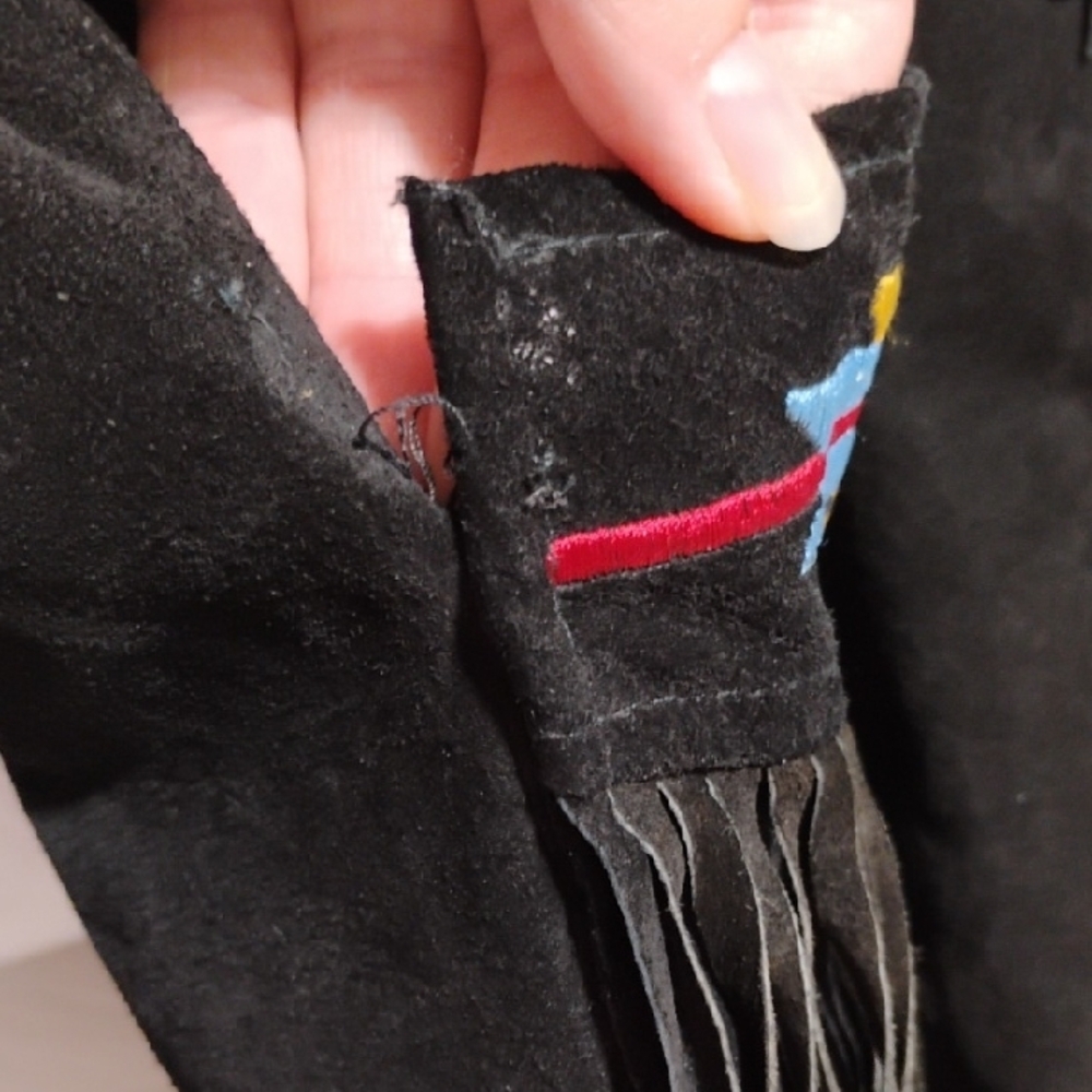 SALE! RARE! Erez Levy Embroidered Leather Vintage Jacket W Black Fringe (BX80) - Picture 5 of 13